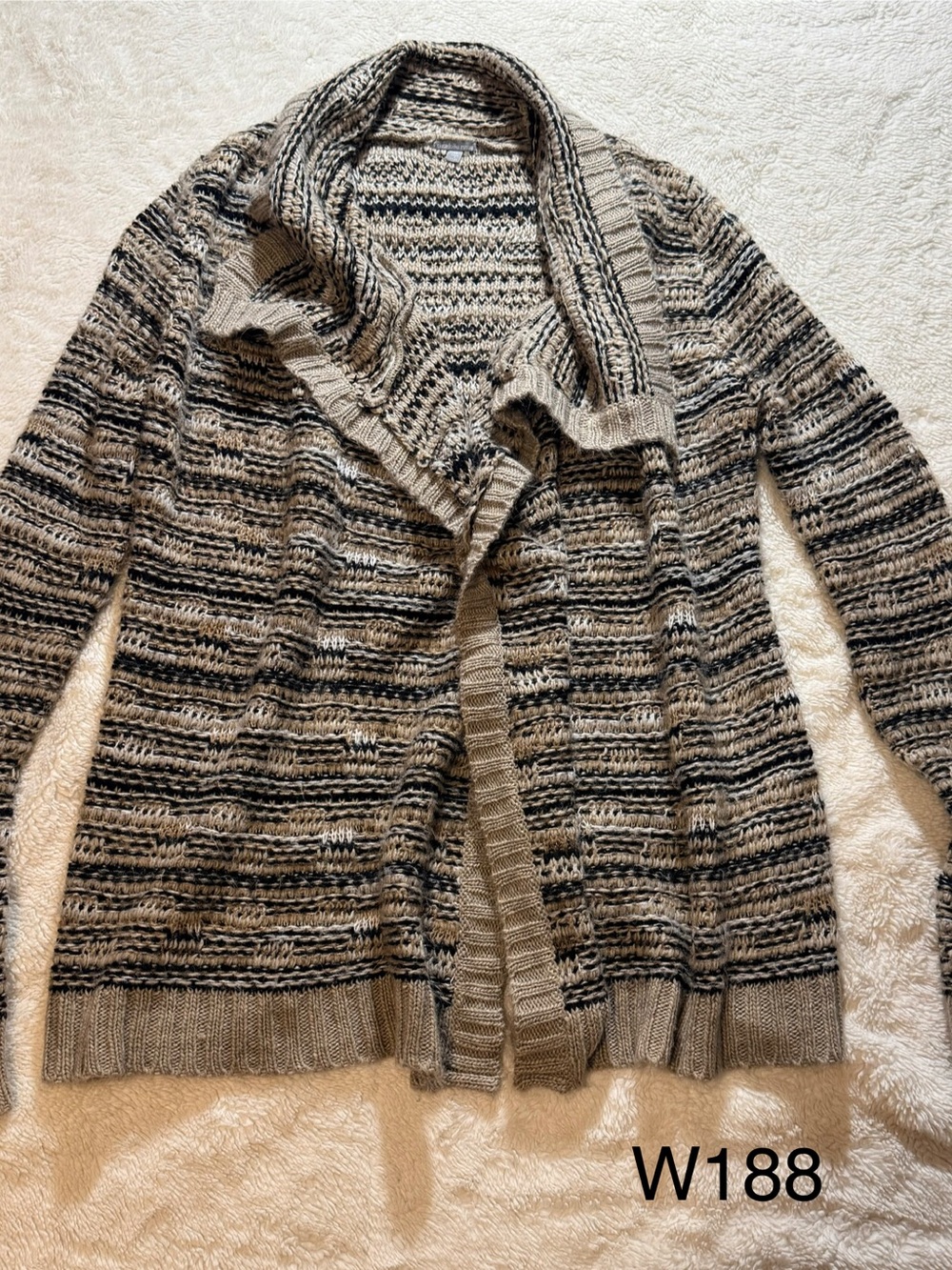 Charlotte Russe Beige and Black Striped Open-Front Cardigan